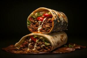 sélectif concentrer de du boeuf steak burritos avec légume photo