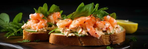 délicieux des sandwichs avec crevettes. photo