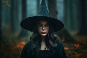 sorcière l'automne mystique forêt. produire ai photo