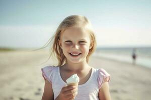 fille la glace crème plage vacances. produire ai photo