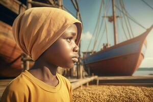 africain enfant bateau. produire ai photo