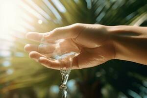 écoulement l'eau main Soleil. produire ai photo