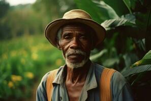 ethnique agriculteur portrait champ. produire ai photo