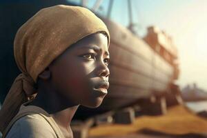 africain enfant navire travail. produire ai photo