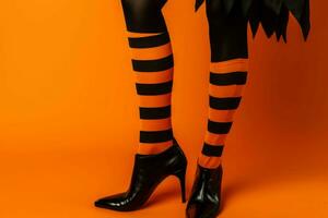 Halloween Orange jambes sorcière. produire ai photo