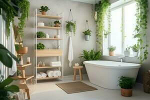 salle de bains décoré les plantes. produire ai photo