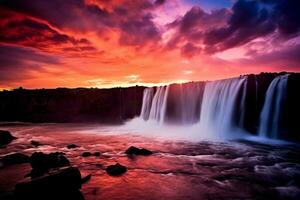 étourdissant cascade à le coucher du soleil photo