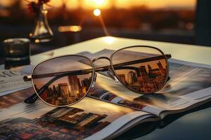 les magazines sur table avec lunettes. photo