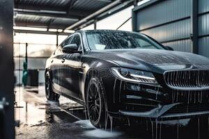 voiture la lessive séries nettoyage le voiture avec haute pression l'eau. génératif ai photo