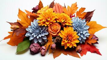 une vibrant bouquet de coloré feuilles symbolisant le arrivée de l'automne et le joie de saisonnier célébrations isolé sur une blanc Contexte photo