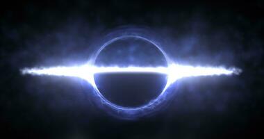 brillant noir trou dans ouvert espace avec filage énergie particules, cosmique sphère dans bleu et violet Couleur embrasé abstrait Contexte photo