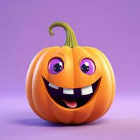 Halloween citrouille avec yeux et une sourire sur une lumière lilas arrière-plan, 3d photo