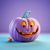 Halloween citrouille avec yeux et une sourire sur une lumière lilas arrière-plan, 3d photo