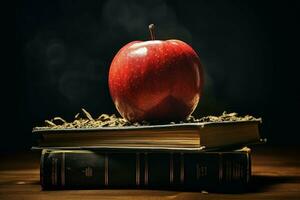 Pomme sur livres. produire ai photo