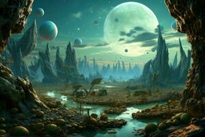 mystérieux extraterrestre fantaisie paysage. produire ai photo