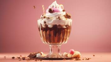 Chocolat pudding la glace crème avec fouetté crème dans une verre bol photo