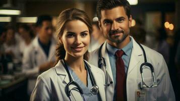 équipe de médical ouvriers médecins souriant dans hôpital, médicament et soins de santé concept photo