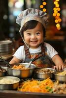adorable bébés explorer le monde de les saveurs les yeux écarquillés et hésitant comme elles ou ils échantillon diverse international cuisines photo