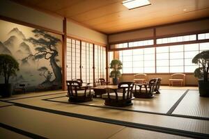 Hôtel hall avec Japonais style meubles professionnel photographie ai généré photo