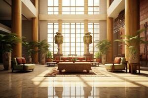 Hôtel hall avec chinois style meubles professionnel photographie ai généré photo
