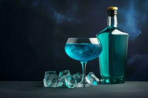 bleu cocktail bouteille. produire ai photo