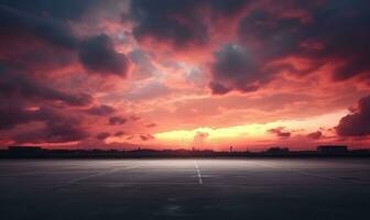 une nuageux ciel avec foncé des nuages plus de une parking lot photo