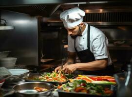 chef en train de préparer nourriture pour restaurant photo