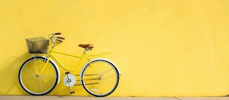 à la mode bicyclette suivant à une mur de Jaune et blanc Couleur photo