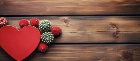 Valentin cœur orné avec cactus sur ancien bois toile de fond photo