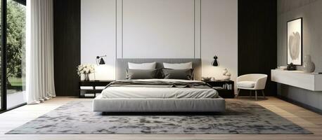 confortable moderne chambre Caractéristiques noir et blanc à motifs tapis photo
