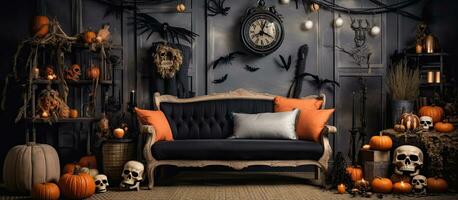 Créatif Halloween décorations ajouter style à le pièce intérieur photo
