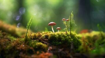 ai génératif couple de peu champignons croissance dans une forêt photo