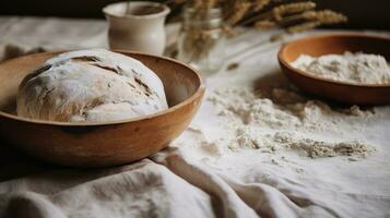 génératif ai, boulanger prépare pain ou boulangerie à le Accueil cuisine, écologiquement Naturel des pâtisseries. photo