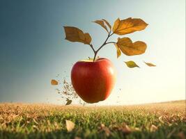 Pomme flottant dans le air, génératif ai photo