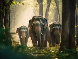 thaïlandais éléphants dans le forêt. génératif ai. photo