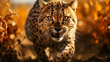 guépard fonctionnement dans africain sauvage animal la photographie, génératif ai photo