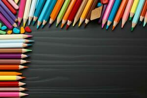 coloré des crayons forme une frappant frontière sur une Vide blanc Toile ai généré photo