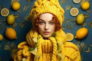 femme dans confortable plaid fabriqué de citrons et gingembre photo