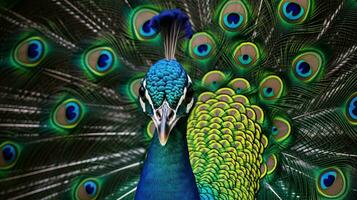 portrait de magnifique paon avec plumes dehors. génératif ai photo