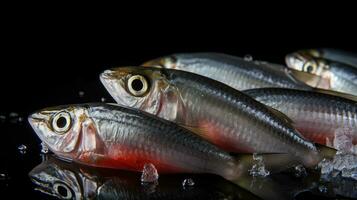 sardines poisson sur la glace dans le marché. sardine poisson. génératif ai photo