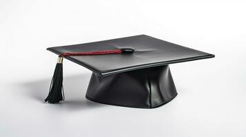 noir l'obtention du diplôme casquette avec diplôme isolé sur blanc Contexte. génératif ai photo