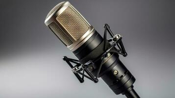 une microphone. studio condenseur microphone sur blanc Contexte. génératif ai photo