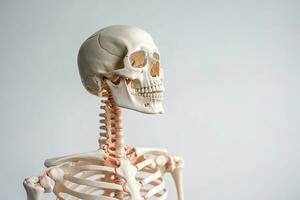 une décès Humain squelette modèle isolé sur blanc Contexte. médical éducation sur Humain squelette. génératif ai photo
