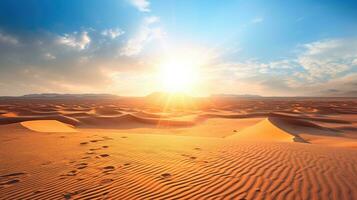 désert Dubai uni arabe émirats magnifique ciel dans le Matin lever du soleil. génératif ai photo