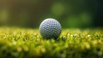 le golf club et Balle dans herbe. nous allons le golf. génératif ai photo