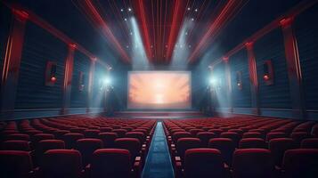 cinéma concept, vide cinéma écran avec public. génératif ai photo