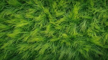 vert herbe, Haut vue Contexte texture. Accueil jardin pelouse, des sports champ. ai généré. photo