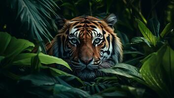 proche en haut de une tigre dans le jungle. panthera Tigre altaica photo