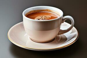 blanc tasse sur une soucoupe rempli avec café ai généré photo