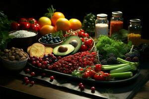 nutritionnisme à travail Frais des légumes et des fruits accompagner une santé rapport ai généré photo